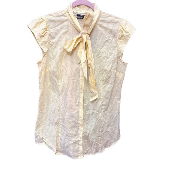 Club Monaco‎ Bow Neck Daffodil Blouse Button Striped Flutter Sleeve Size Large - Picture 1 of 10